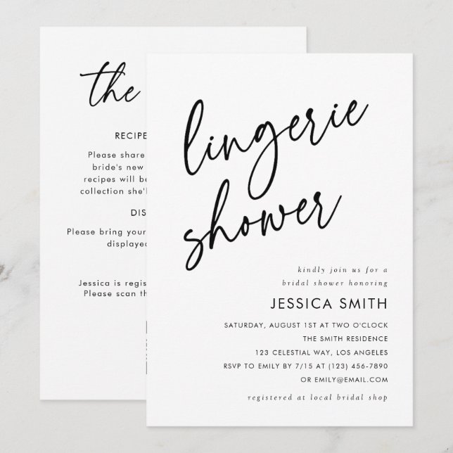 Minimalist All in One QR Code Lingerie Shower Invitation (Front/Back)