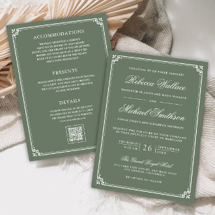 Minimalist All in One QR Code Sage Green Wedding Invitation