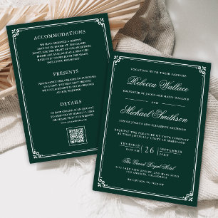 Minimalist All in One QR Emerald Green Wedding Invitation