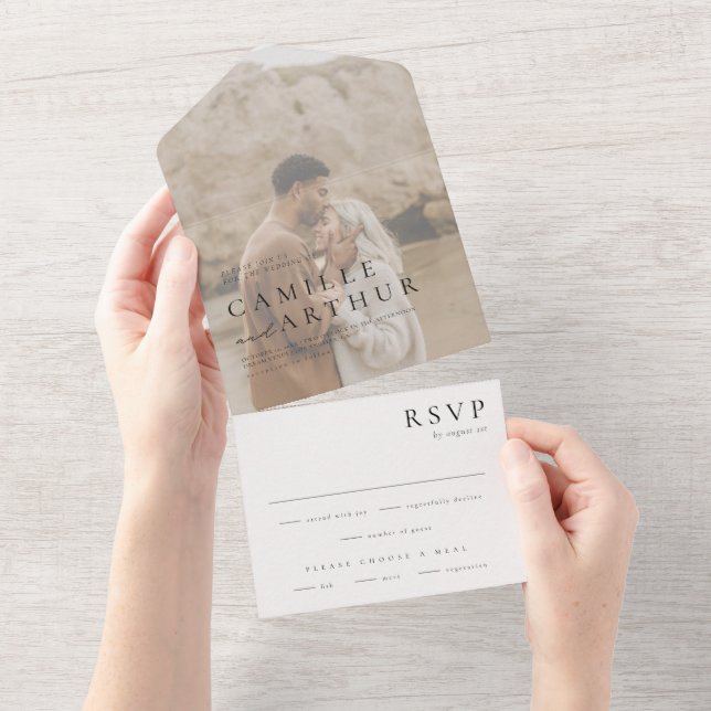 Minimalist All In One RSVP Wedding Invitation (Tearaway)