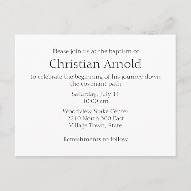 Minimalist All Text Latter-day Saint Primary Child Invitation Postcard (Front)