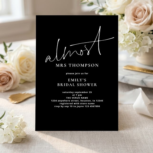 Minimalist Almost Mrs Black Bridal Shower Invitation (Creator Uploaded)