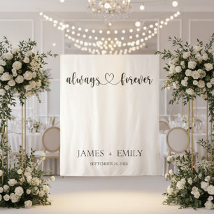 Minimalist Always & Forever Wedding Backdrop Tapestry