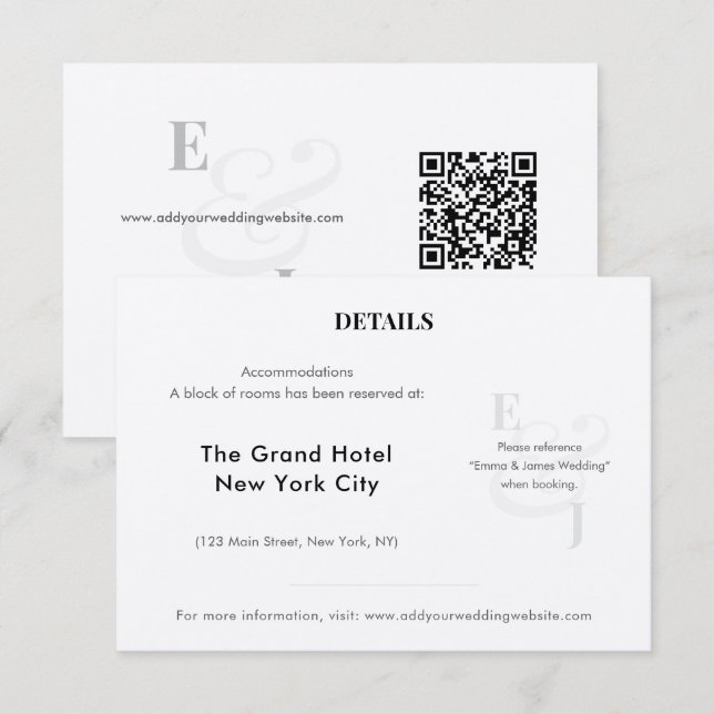 Minimalist Ampersand Wedding | Hotel | QR Code Enclosure Card (Front/Back)