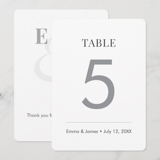 Minimalist Ampersand Wedding | Modern Table Number (Front/Back)