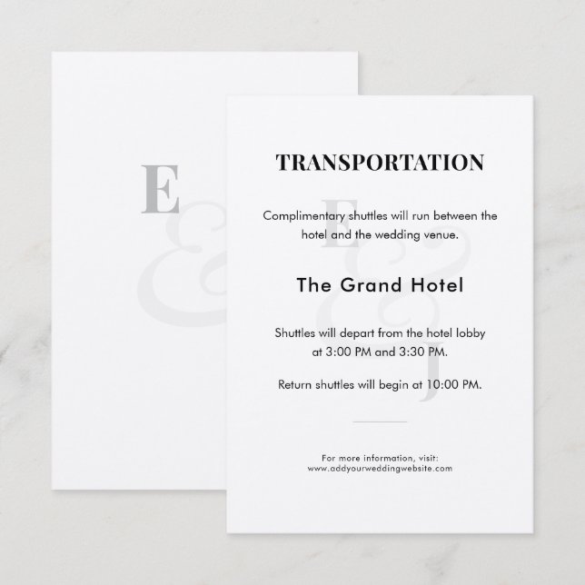 Minimalist Ampersand Wedding | Shuttle Details Enclosure Card (Front/Back)