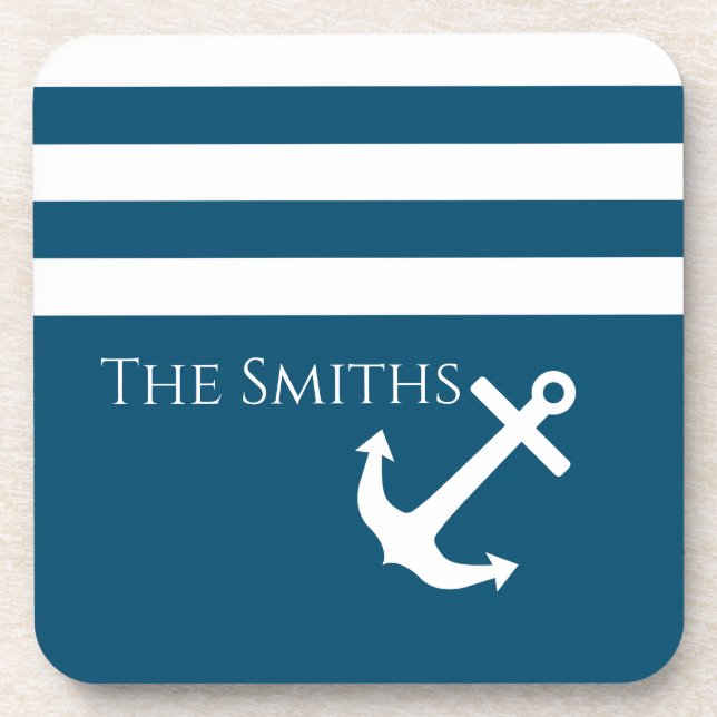 Minimalist Anchor & Stripes Nautical Coaster (Front)