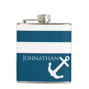 Minimalist Anchor & Stripes Nautical Hip Flask