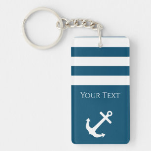 Minimalist Anchor & Stripes Nautical Key Ring