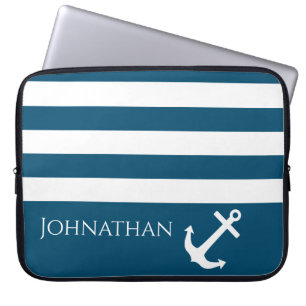 Minimalist Anchor & Stripes Nautical Laptop Sleeve
