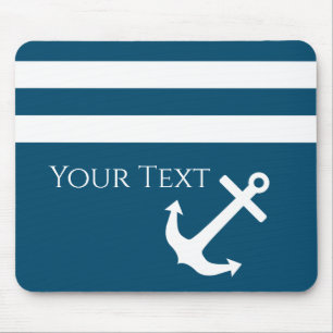 Minimalist Anchor & Stripes Nautical Mouse Pad