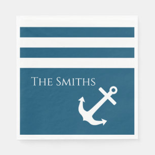 Minimalist Anchor & Stripes Nautical Napkin