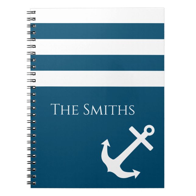 Minimalist Anchor & Stripes Nautical Notebook (Front)