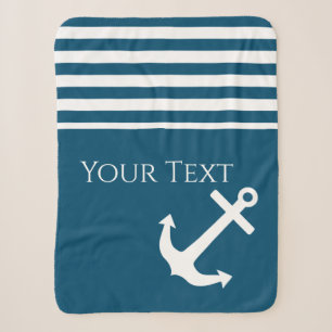 Minimalist Anchor & Stripes Nautical Sherpa Blanket