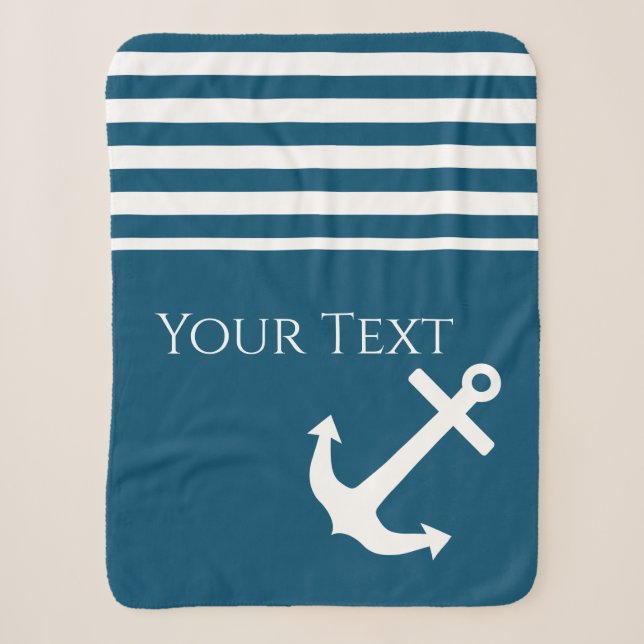 Minimalist Anchor & Stripes Nautical Sherpa Blanket (Front)