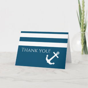 Minimalist Anchor & Stripes Nautical Thank You Card