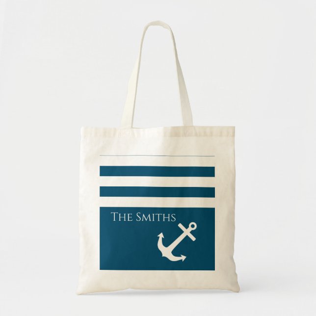 Minimalist Anchor & Stripes Nautical Tote Bag (Front)