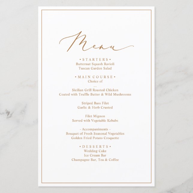 Minimalist and Chic Wedding Dinner Menus (Front)