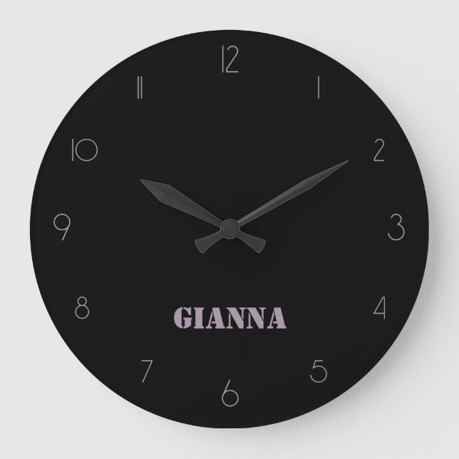 Minimalist and Elegant Black Rose Quartz Name  Large Clock (Front)