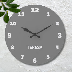 Minimalist and Elegant Grey and Alabaster Name  Large Clock