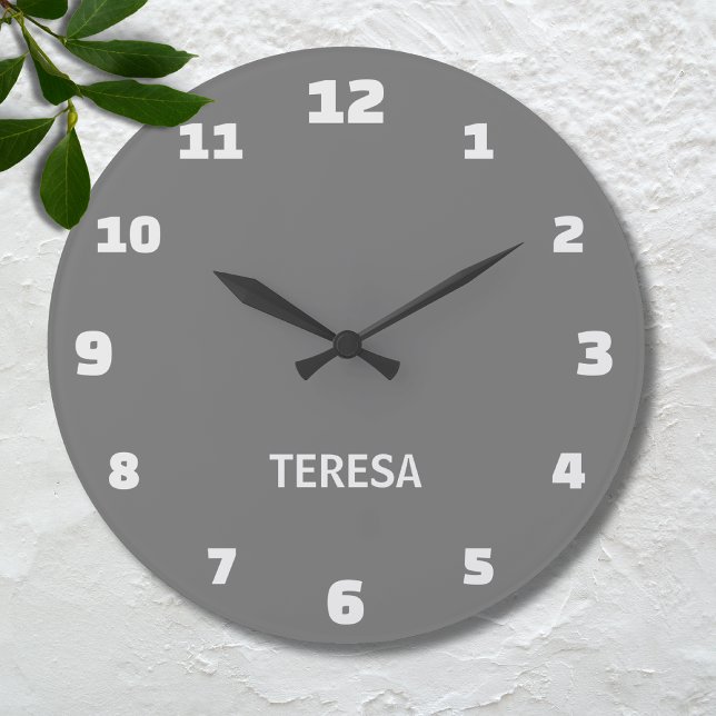 Minimalist and Elegant Grey and Alabaster Name  Large Clock (Creator Uploaded)