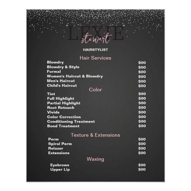 Minimalist and Elegant Hair Stylist Price List Poster (Front)