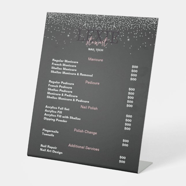 Minimalist and Elegant Nail Tech Price List Pedestal Sign (Front)