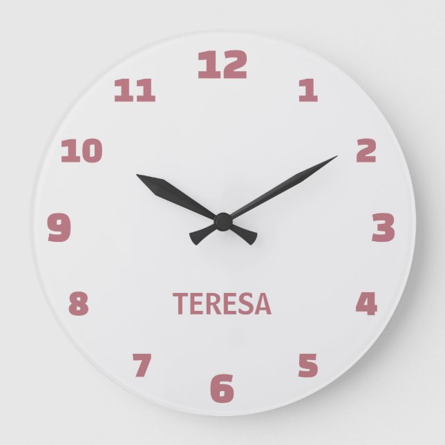 Minimalist and Elegant White and Rose Gold Name  Large Clock (Front)