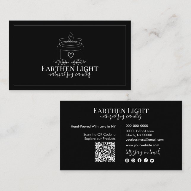 Minimalist and Modern Candle Botanical QR Code Business Card (Front/Back)