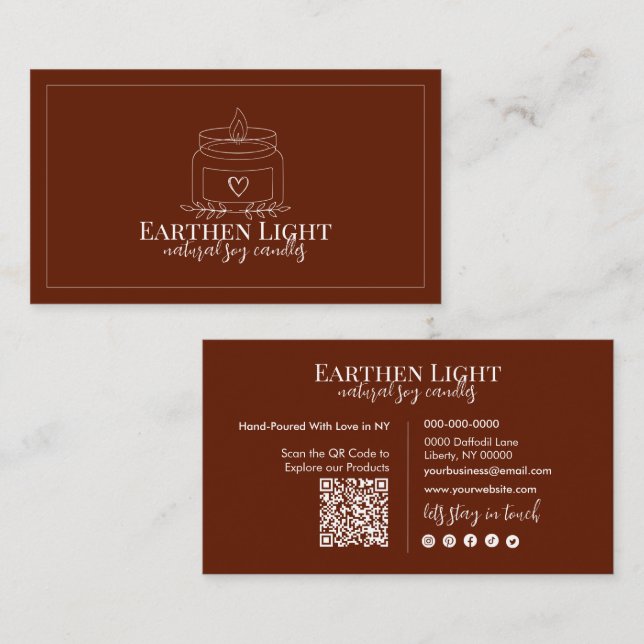 Minimalist and Modern Candle Botanical QR Code Business Card (Front/Back)