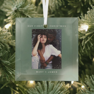 Minimalist and Modern   Merry and Married Photo Glass Tree Decoration