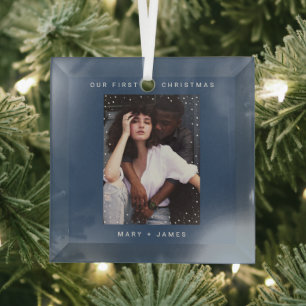 Minimalist and Modern Merry and Married Photo Glass Tree Decoration