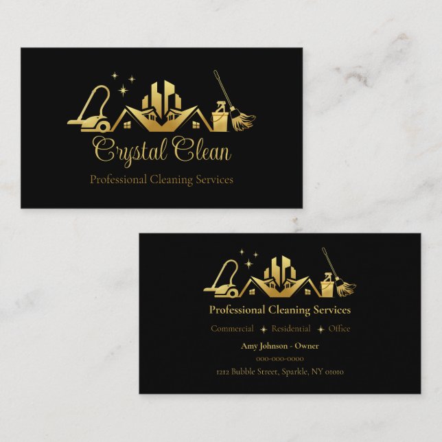 Minimalist and Modern Professional Cleaning  Business Card (Front/Back)