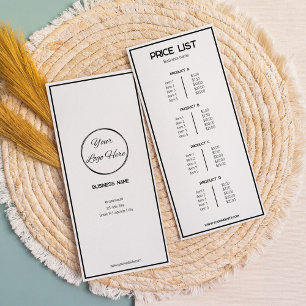 Minimalist and simple black and white price list rack card