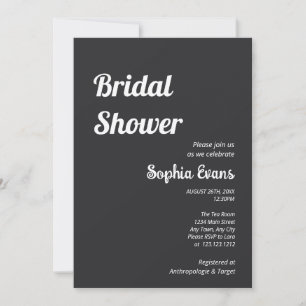 Minimalist and Simple Matte Black Bridal Shower Invitation