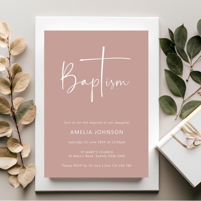 Minimalist and simple photo pink baptism invitation (Creator Uploaded)