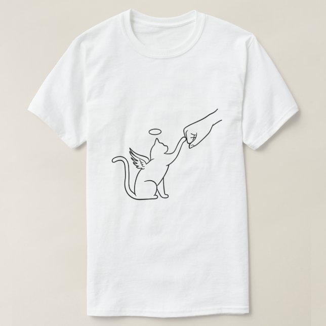 Minimalist Angel Cat & Human Fist Bump T-Shirt (Design Front)