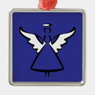 Minimalist Angel Wings & Halo   Modern Graphic Sil Metal Tree Decoration