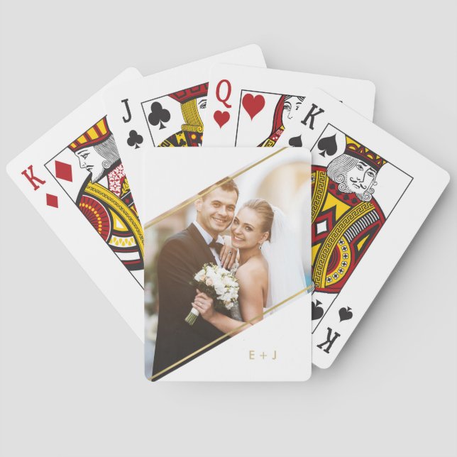Minimalist Angle Monogrammed Custom Photo Playing Cards (Back)