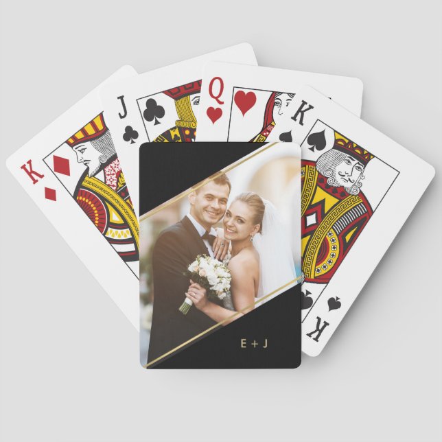 Minimalist Angle Monogrammed Custom Photo Playing  Cards (Back)