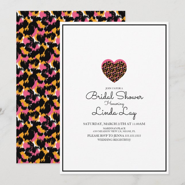Minimalist Animal Cat Cheetah Safari Bridal Shower Invitation (Front/Back)