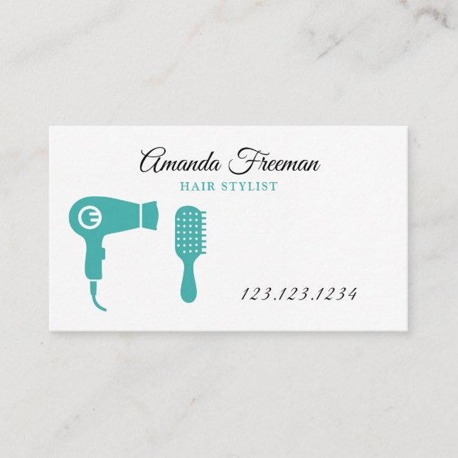 Minimalist  Aqua and Black Hair Stylist Business Card (Front)