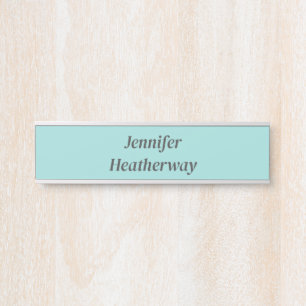 Minimalist aqua blue custom name door sign