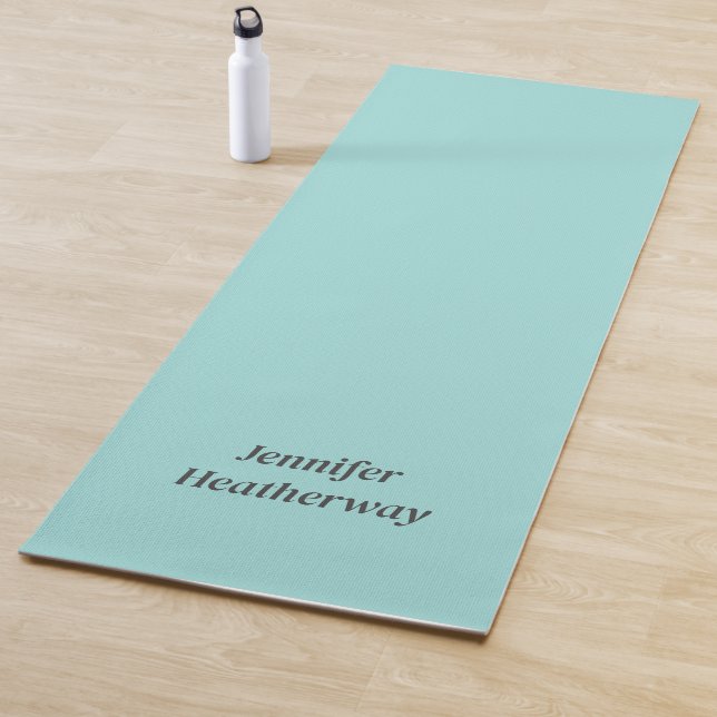 Minimalist aqua blue custom name yoga mat (In Situ)