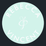 Minimalist Aqua Green Wedding Personalized Names Classic Round Sticker<br><div class="desc">These personalized neutral thank you wedding stickers are a beautiful addition to any wedding celebration. These customizable stickers are designed to add a personal touch to your wedding favors or thank you gifts. They come in various shapes and sizes. These stickers can also be used to label items like invitations,...</div>