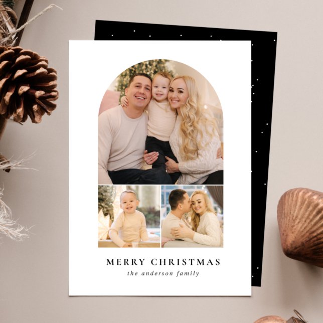 Minimalist Arch 3 Photo Holiday Card (Creator Uploaded)
