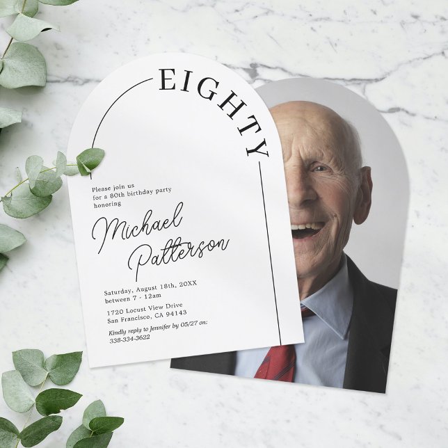 Minimalist Arch Adult 80th Birthday Invitation (Creator Uploaded)