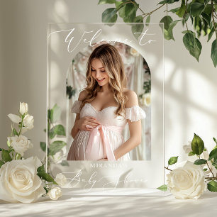 Minimalist Arch Baby Shower Photo Welcome Acrylic Sign