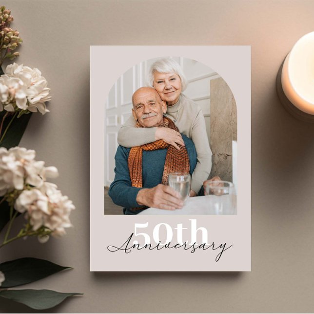 Minimalist Arch Beige 50th wedding anniversary Invitation (Creator Uploaded)