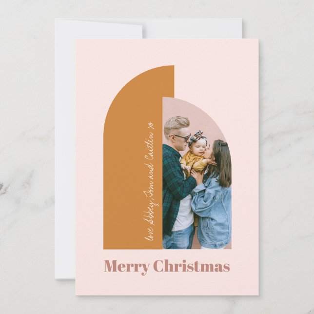 Minimalist Arch Blush Dusty Pink Merry Photo Holiday Card (Front)
